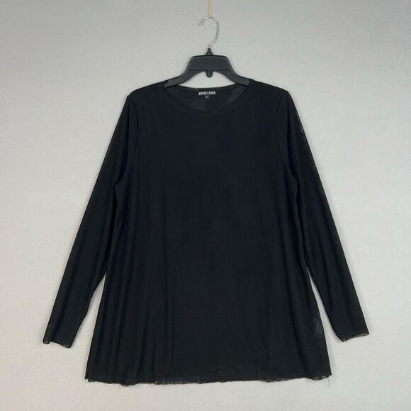 A'nue Ligne Shirt Women Large Black Sheer Mesh Basic Layer Minimal Boho Designer - Picture 1 of 12